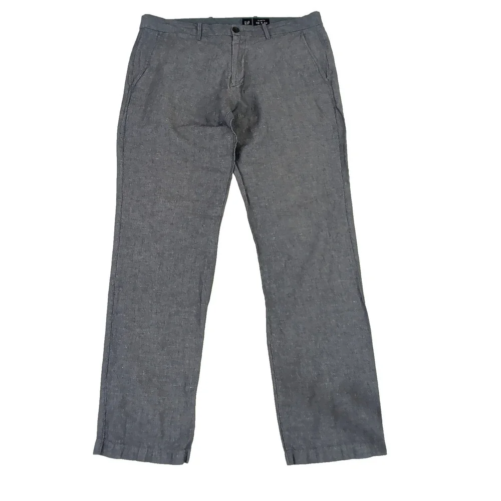 Gap Slim Fit Linen Blend‎ Pants Mens 36x32 Blue Chino Preppy Lightweight Beach